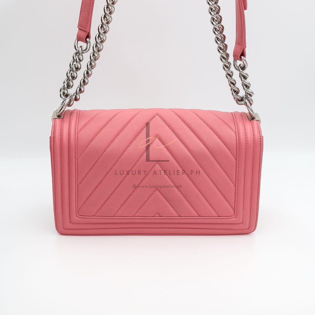 Chanel Le Boy Medium Chevron Peach Pink