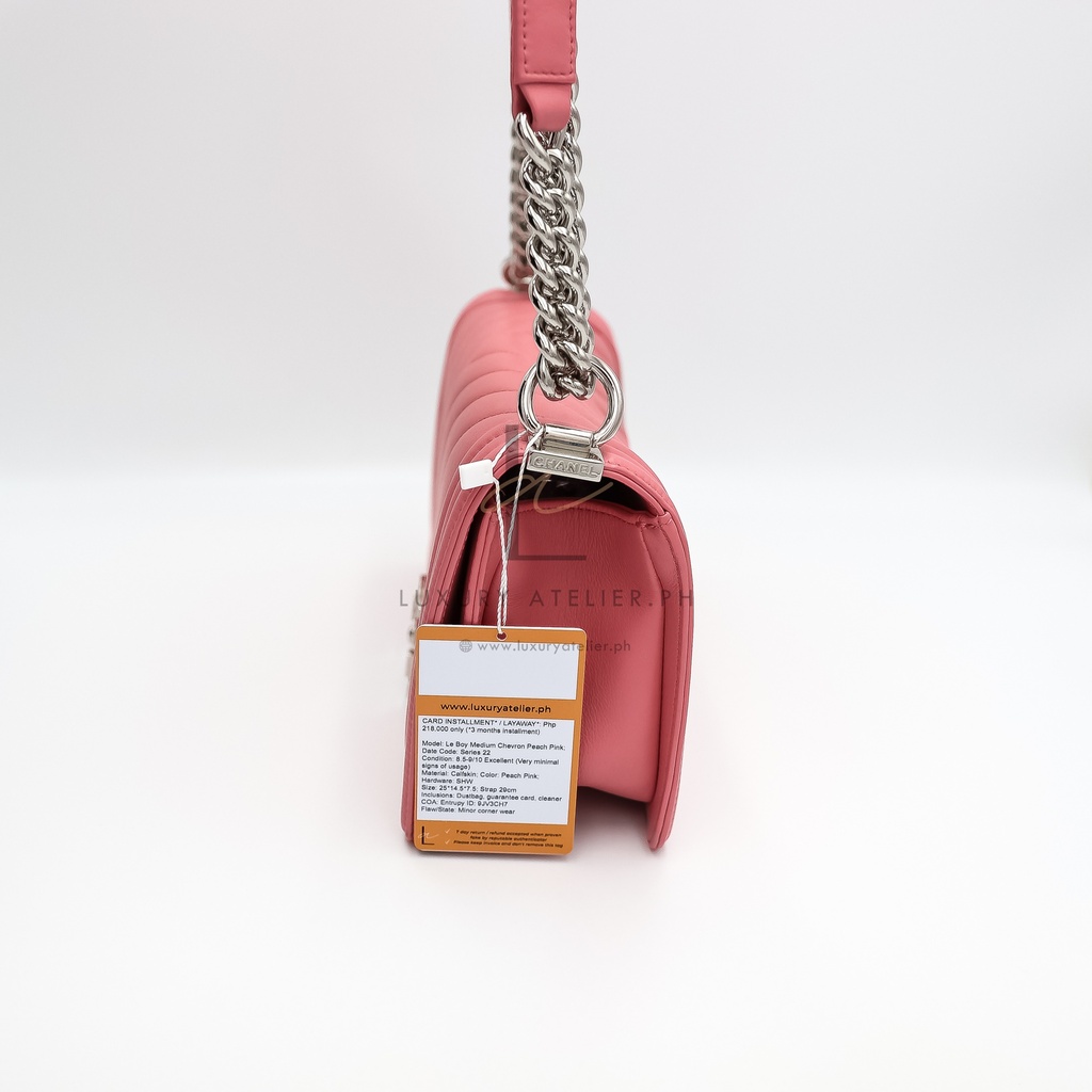 Chanel Le Boy Medium Chevron Peach Pink