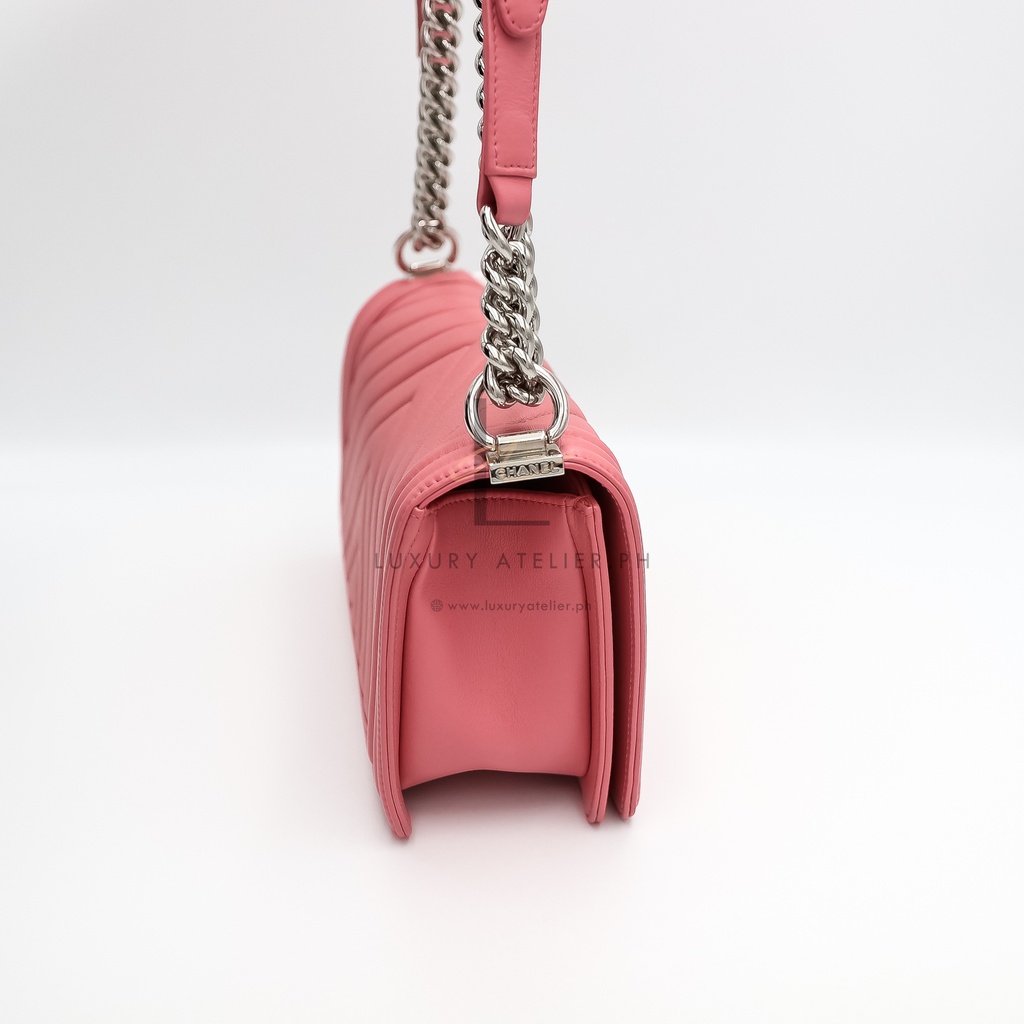 Chanel Le Boy Medium Chevron Peach Pink