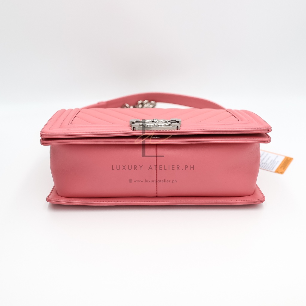 Chanel Le Boy Medium Chevron Peach Pink
