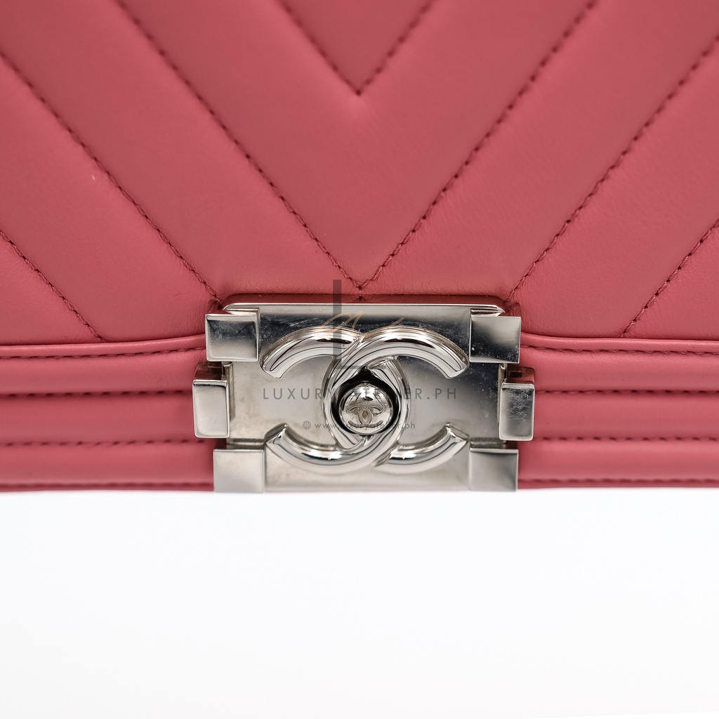 Chanel Le Boy Medium Chevron Peach Pink
