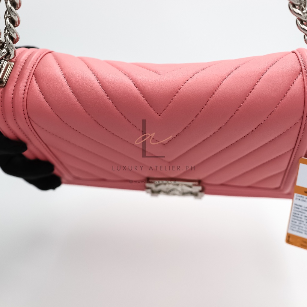 Chanel Le Boy Medium Chevron Peach Pink