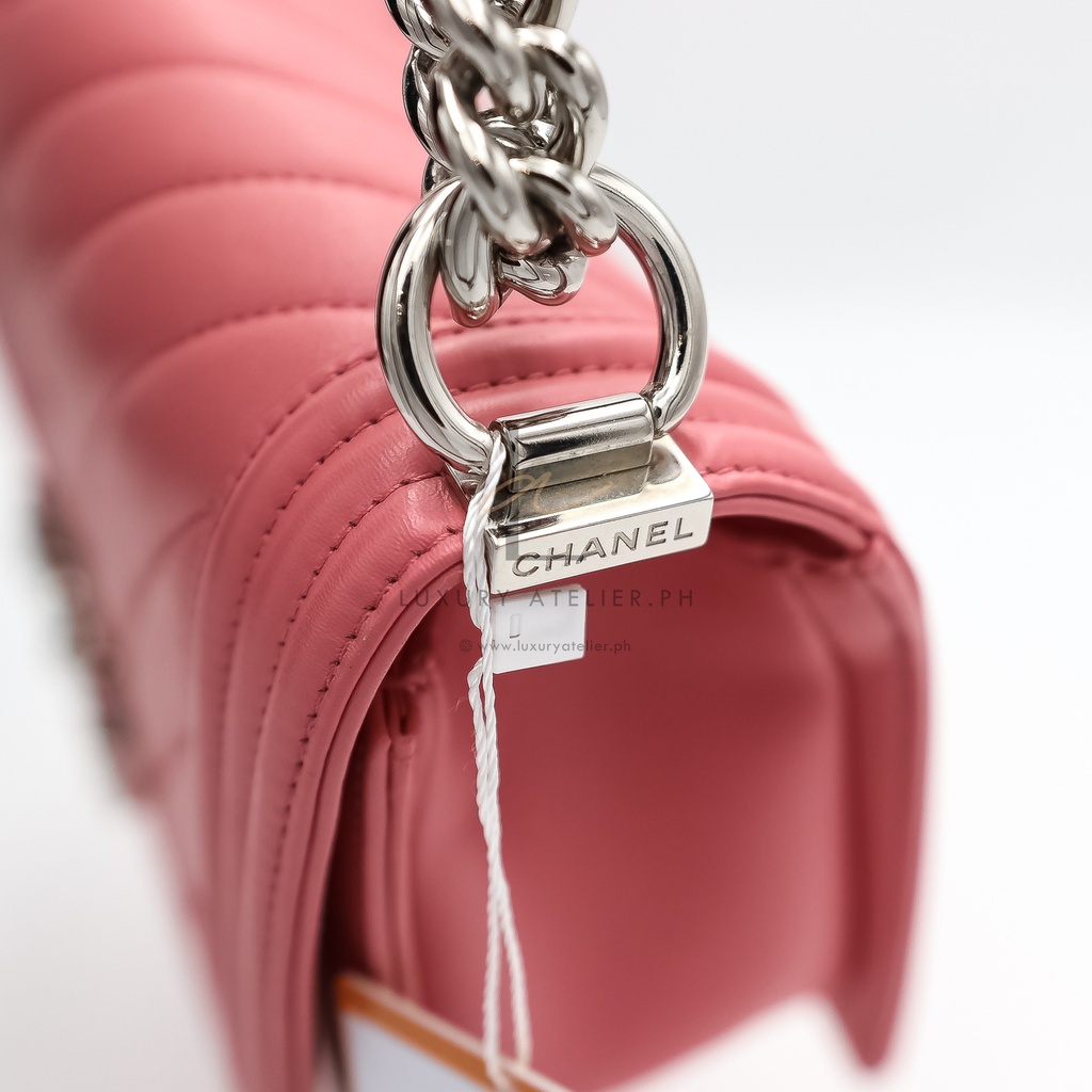 Chanel Le Boy Medium Chevron Peach Pink