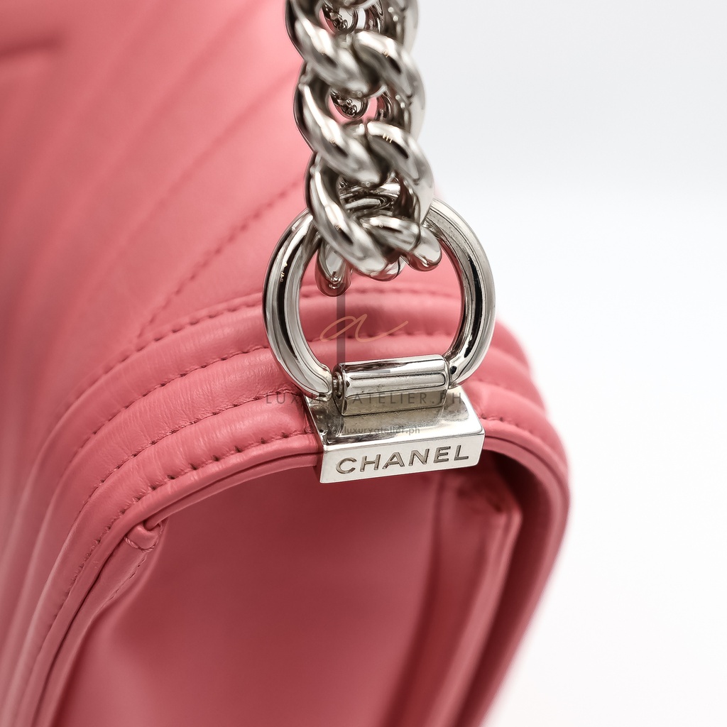 Chanel Le Boy Medium Chevron Peach Pink
