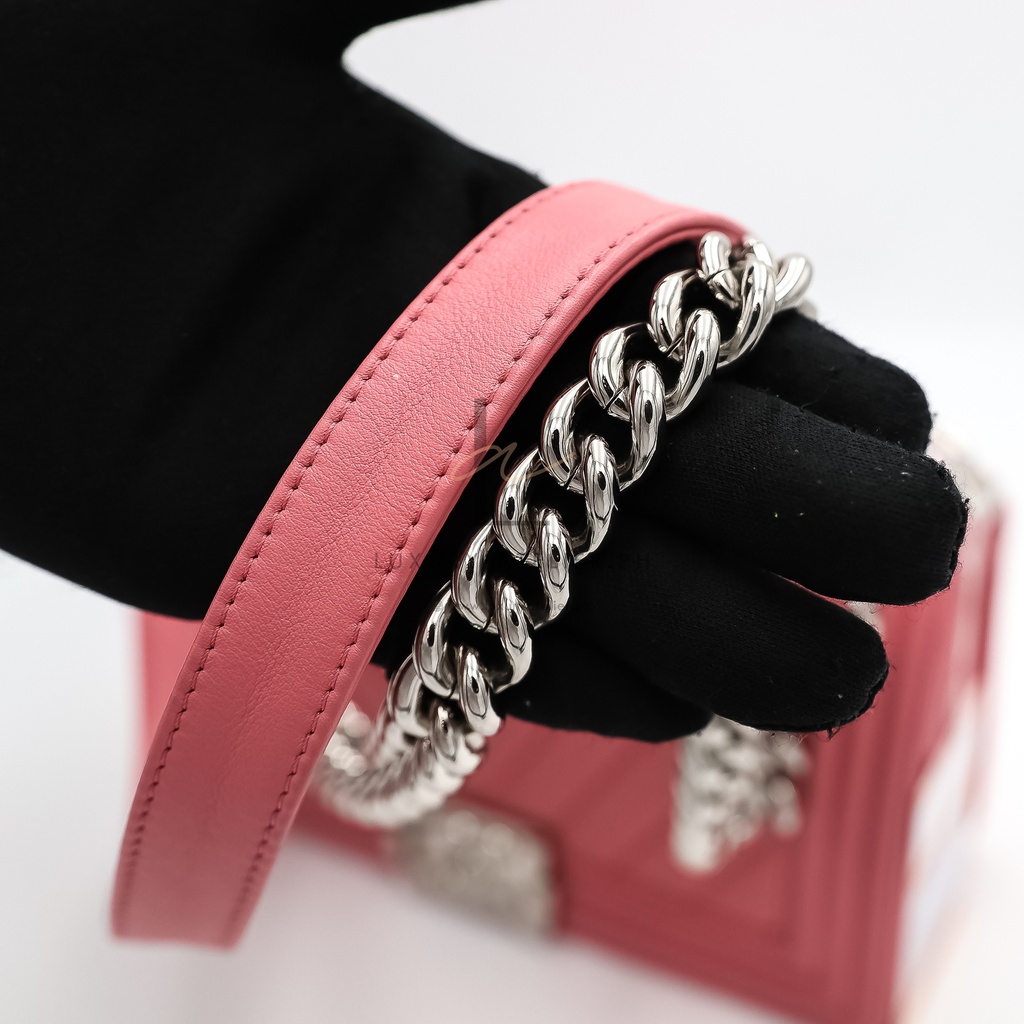 Chanel Le Boy Medium Chevron Peach Pink