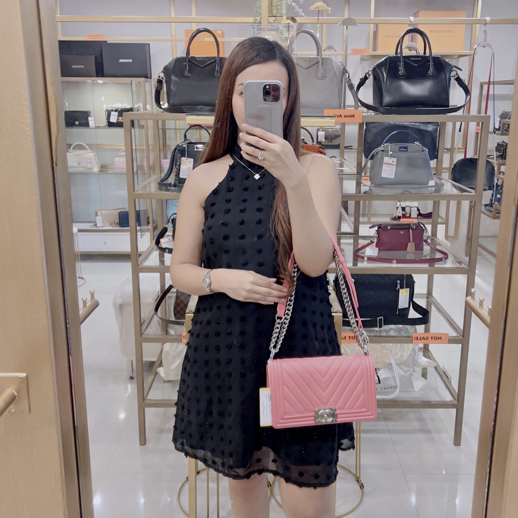 Chanel Le Boy Medium Chevron Peach Pink