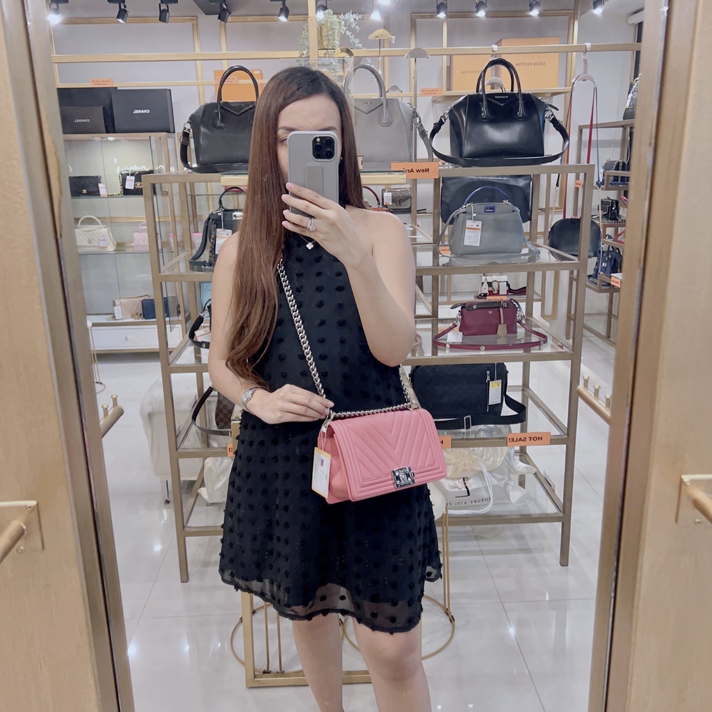 Chanel Le Boy Medium Chevron Peach Pink