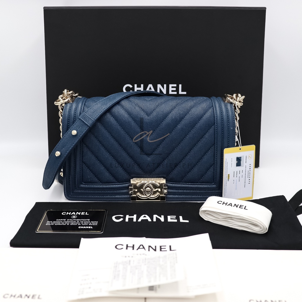 Chanel Dark Blue Caviar Medium Boy Bag