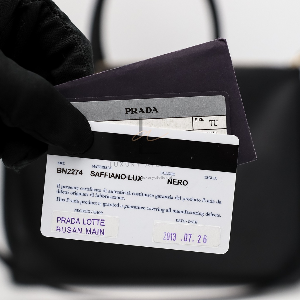 Prada Saffiano Luxe Tote and Shoulder Bag Black