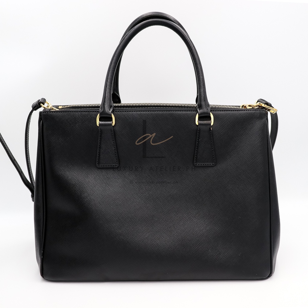 Prada Saffiano Luxe Tote and Shoulder Bag Black