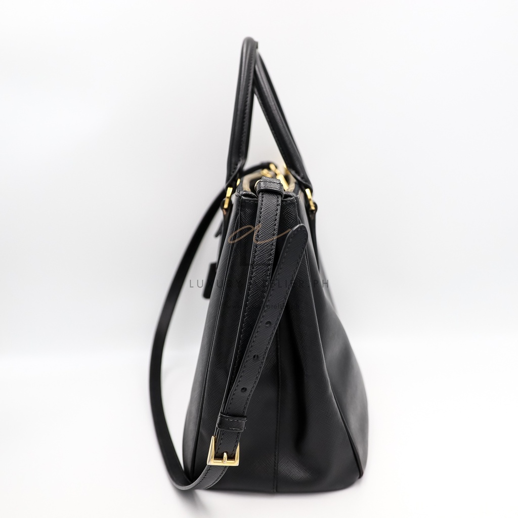 Prada Saffiano Luxe Tote and Shoulder Bag Black