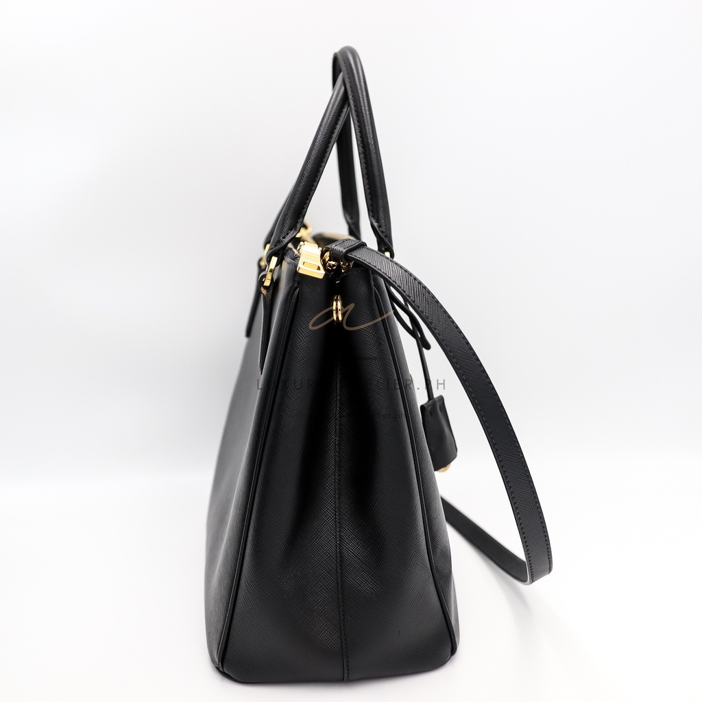 Prada Saffiano Luxe Tote and Shoulder Bag Black