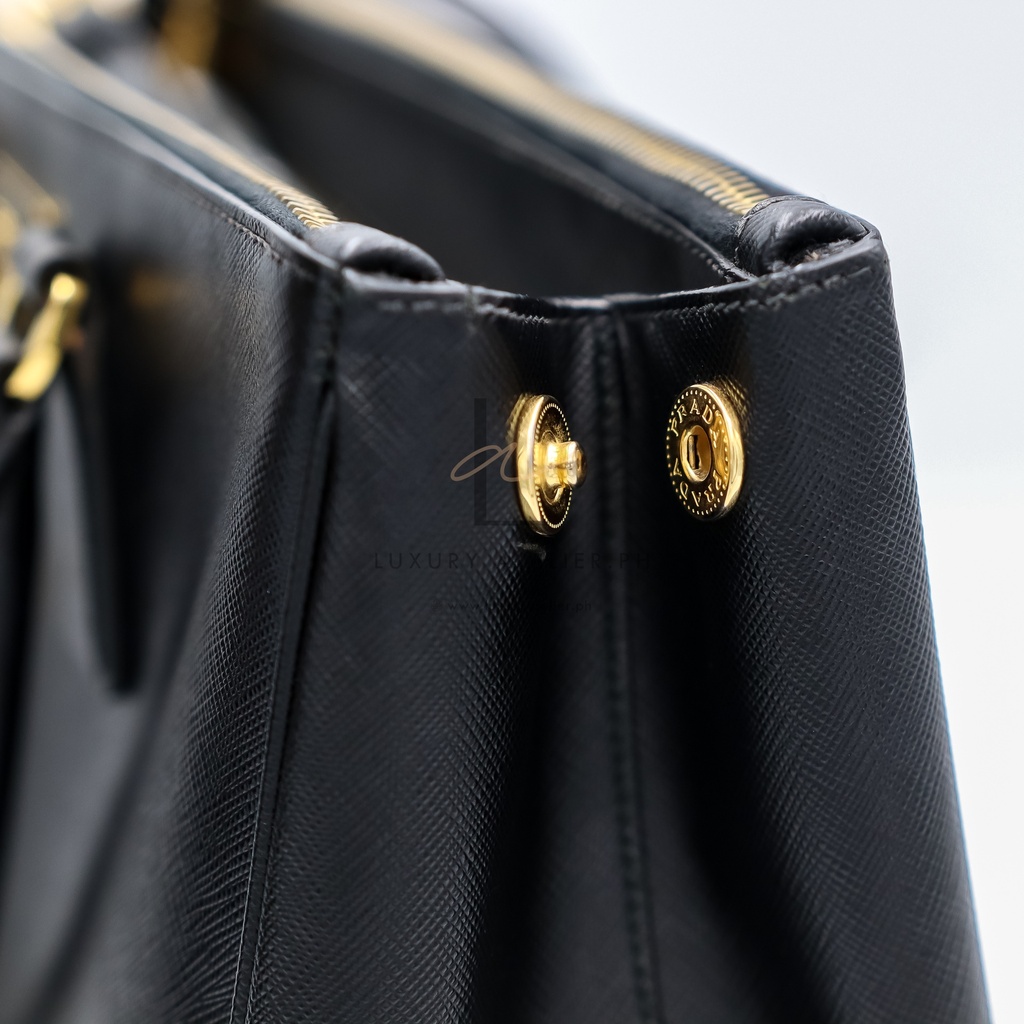 Prada Saffiano Luxe Tote and Shoulder Bag Black