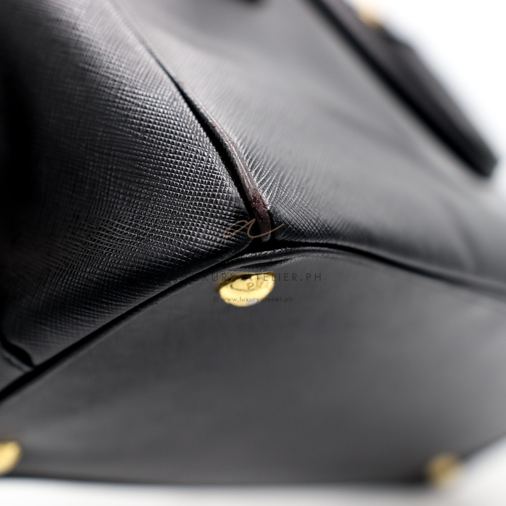 Prada Saffiano Luxe Tote and Shoulder Bag Black