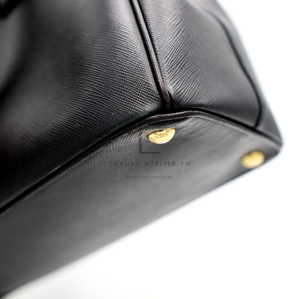 Prada Saffiano Luxe Tote and Shoulder Bag Black
