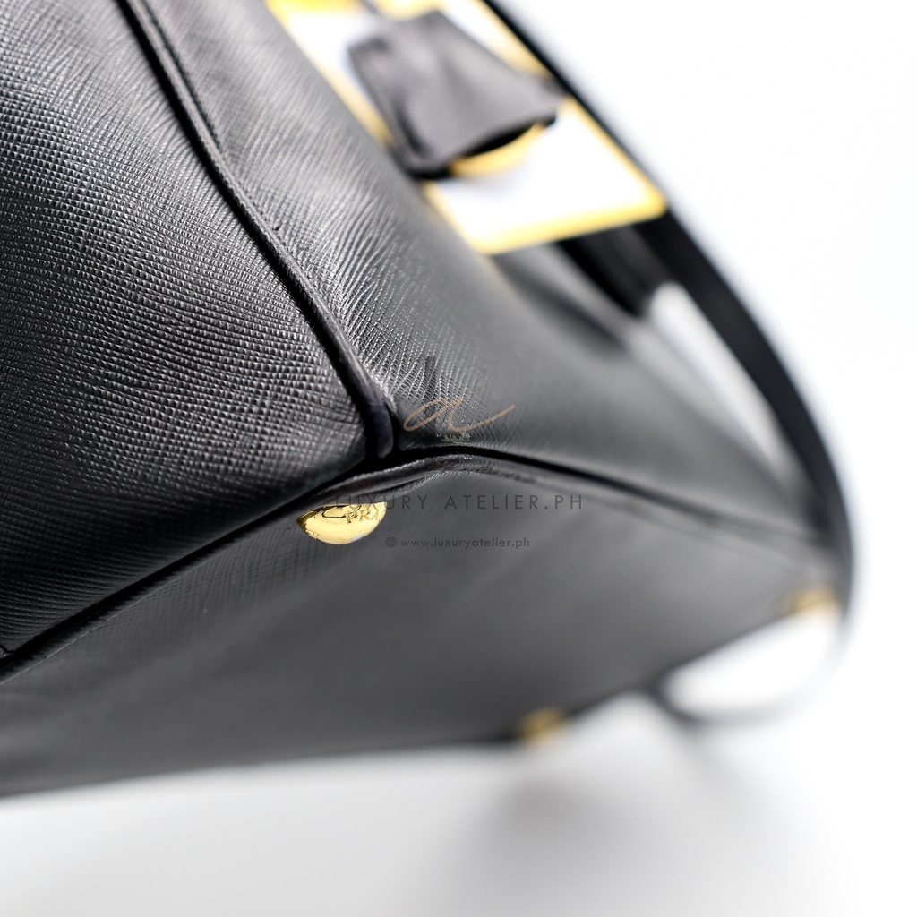 Prada Saffiano Luxe Tote and Shoulder Bag Black