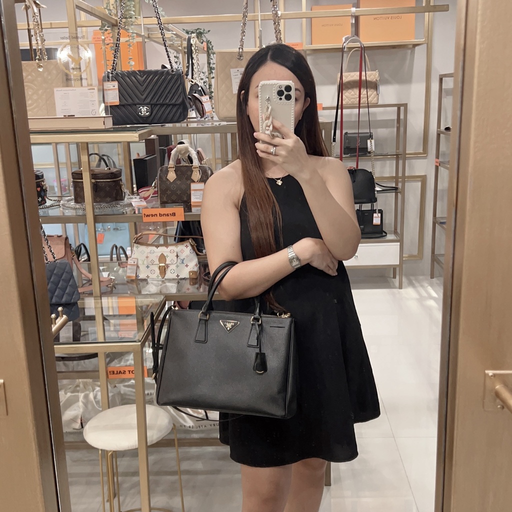 Prada Saffiano Luxe Tote and Shoulder Bag Black