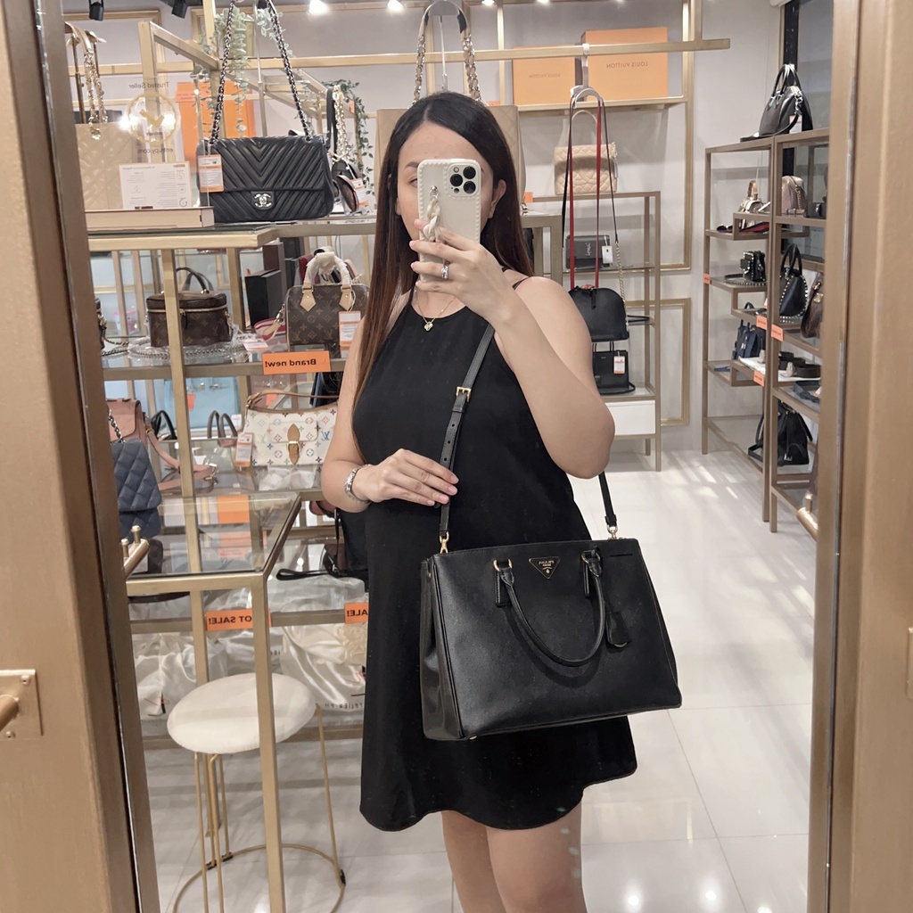 Prada Saffiano Luxe Tote and Shoulder Bag Black