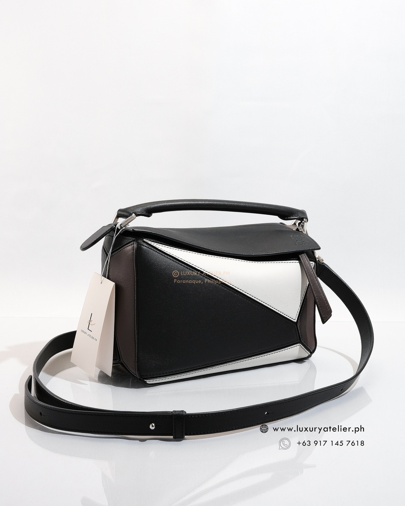 Loewe Small Puzzle Tricolor Black/White/Brown