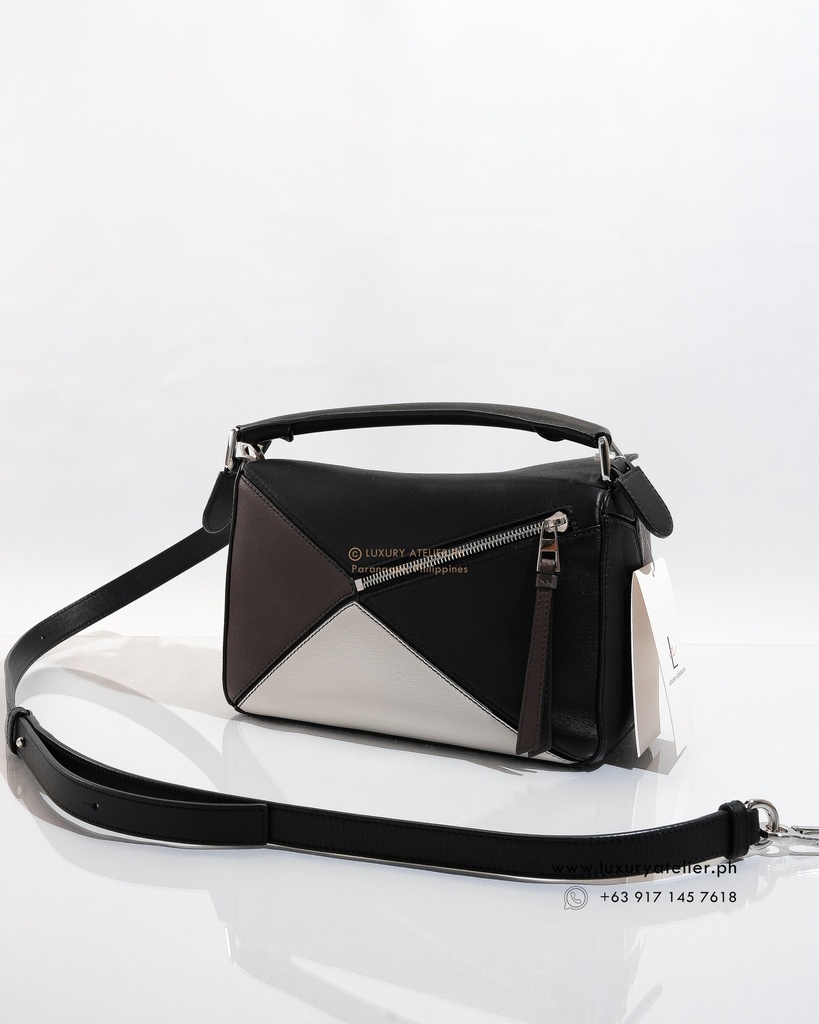 Loewe Small Puzzle Tricolor Black/White/Brown