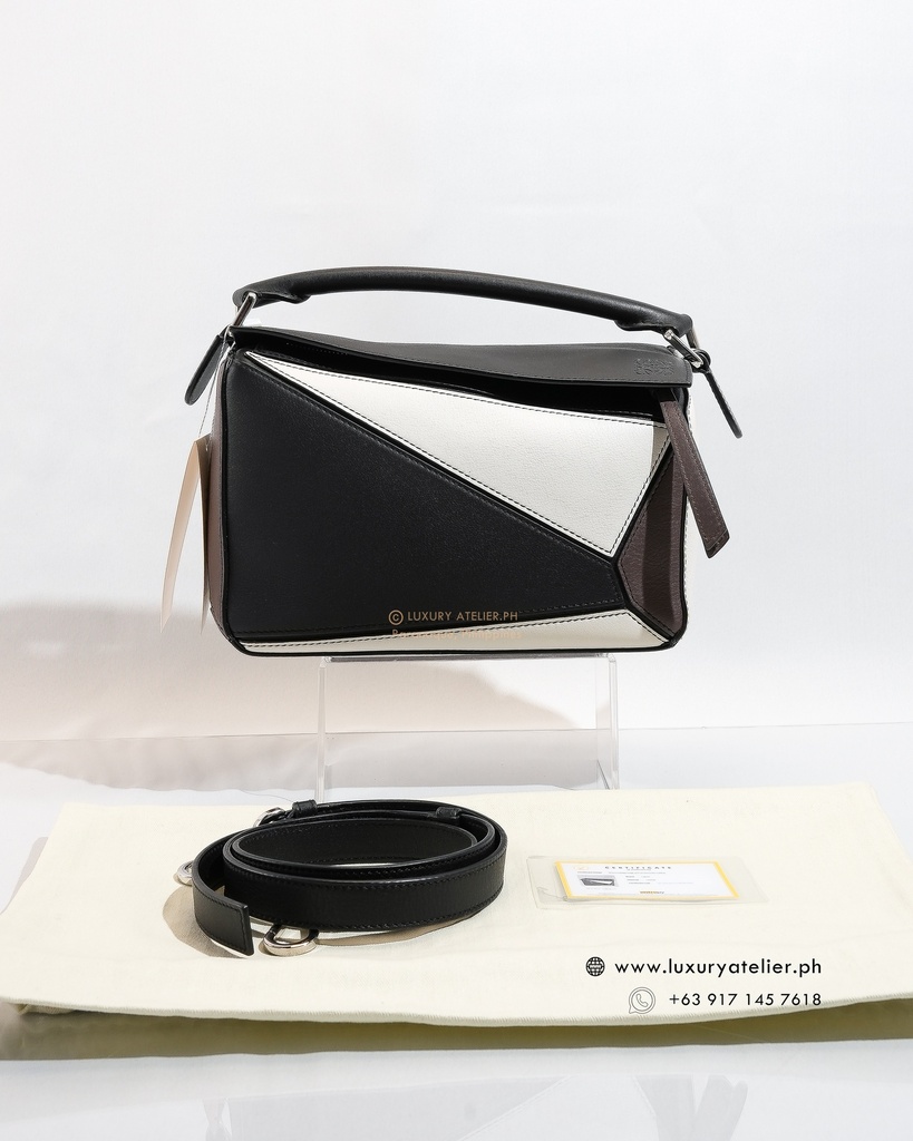 Loewe Small Puzzle Tricolor Black/White/Brown