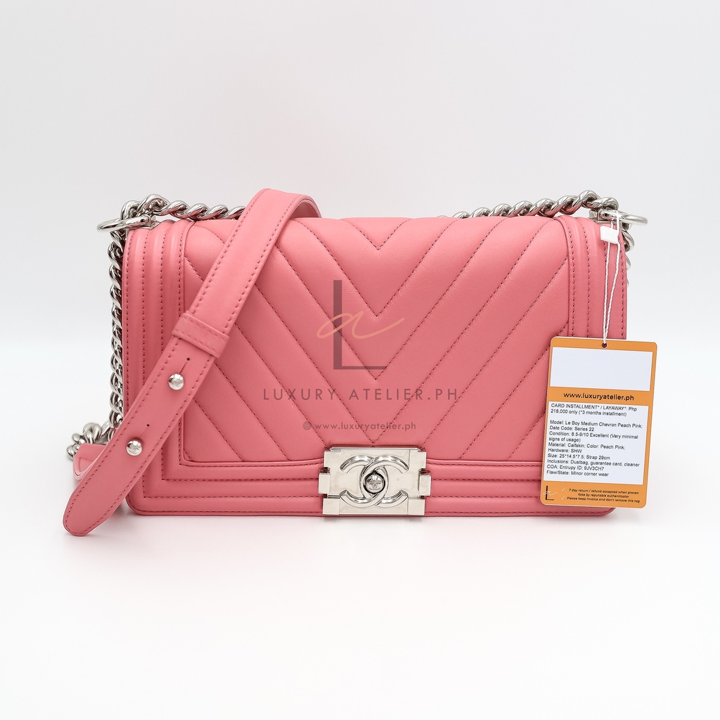 Chanel Le Boy Medium Chevron Peach Pink