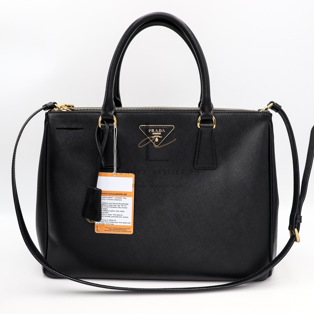 Prada Saffiano Luxe Tote and Shoulder Bag Black