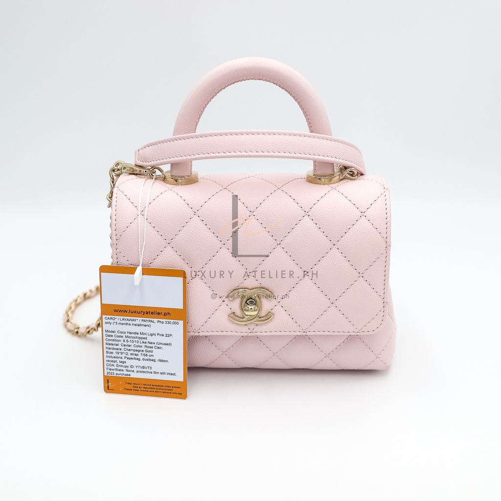 Chanel Iridescent Pink Quilted Caviar Coco Handle Bag Mini Q6B3F50FP9000