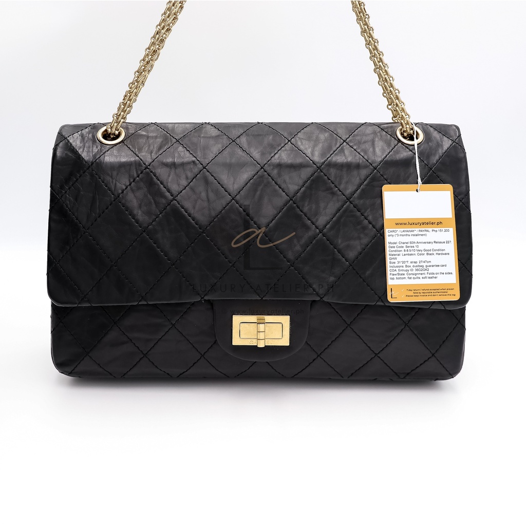 Chanel Black Aged Calfskin Reissue Large 227 2.55 Flap Bag GHW 65332