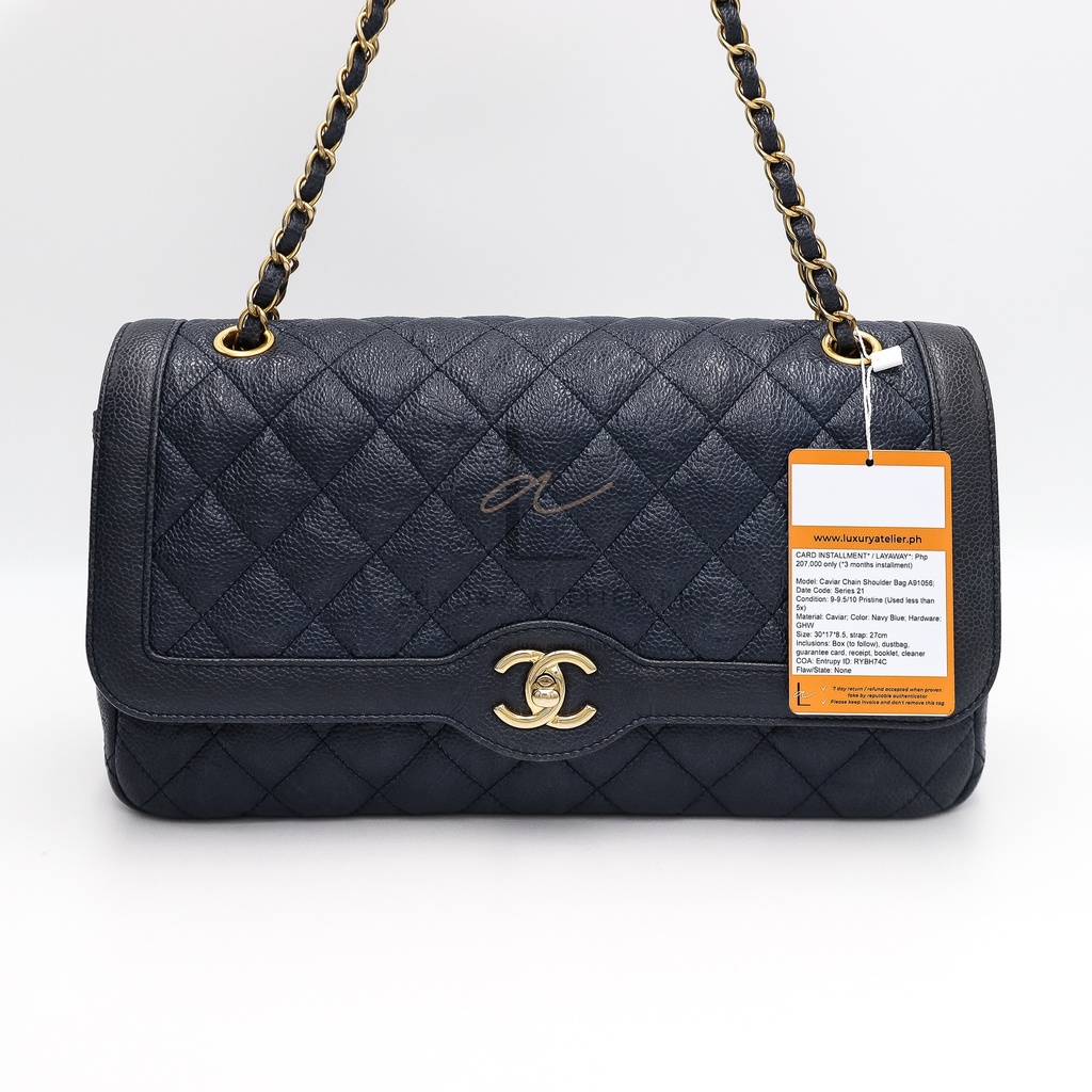 Chanel Caviar Chain Shoulder Navy Blue Bag
